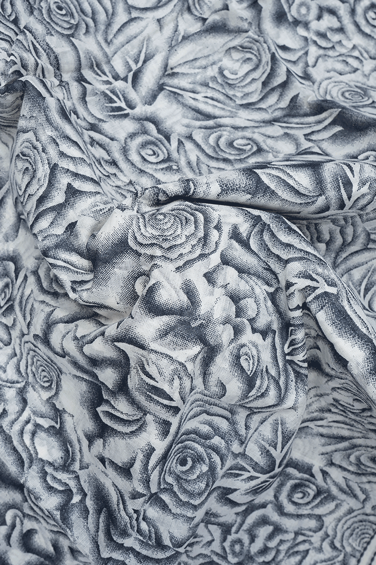 Allover Rose Design White Printed Cotton Saree
