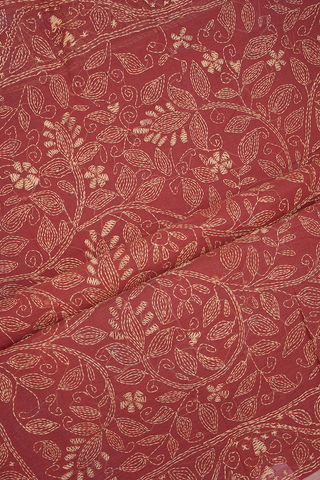 Chikankari Floral Buttas Brick Red Bengal Cotton Saree