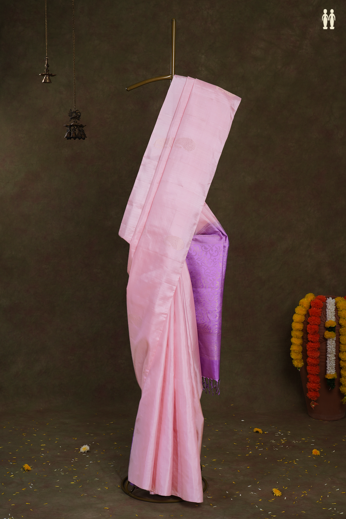 Paisley Zari Motifs Powder Pink Soft Silk Saree