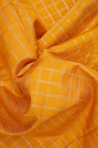 Checks Design Saffron Yellow Raw Silk Saree