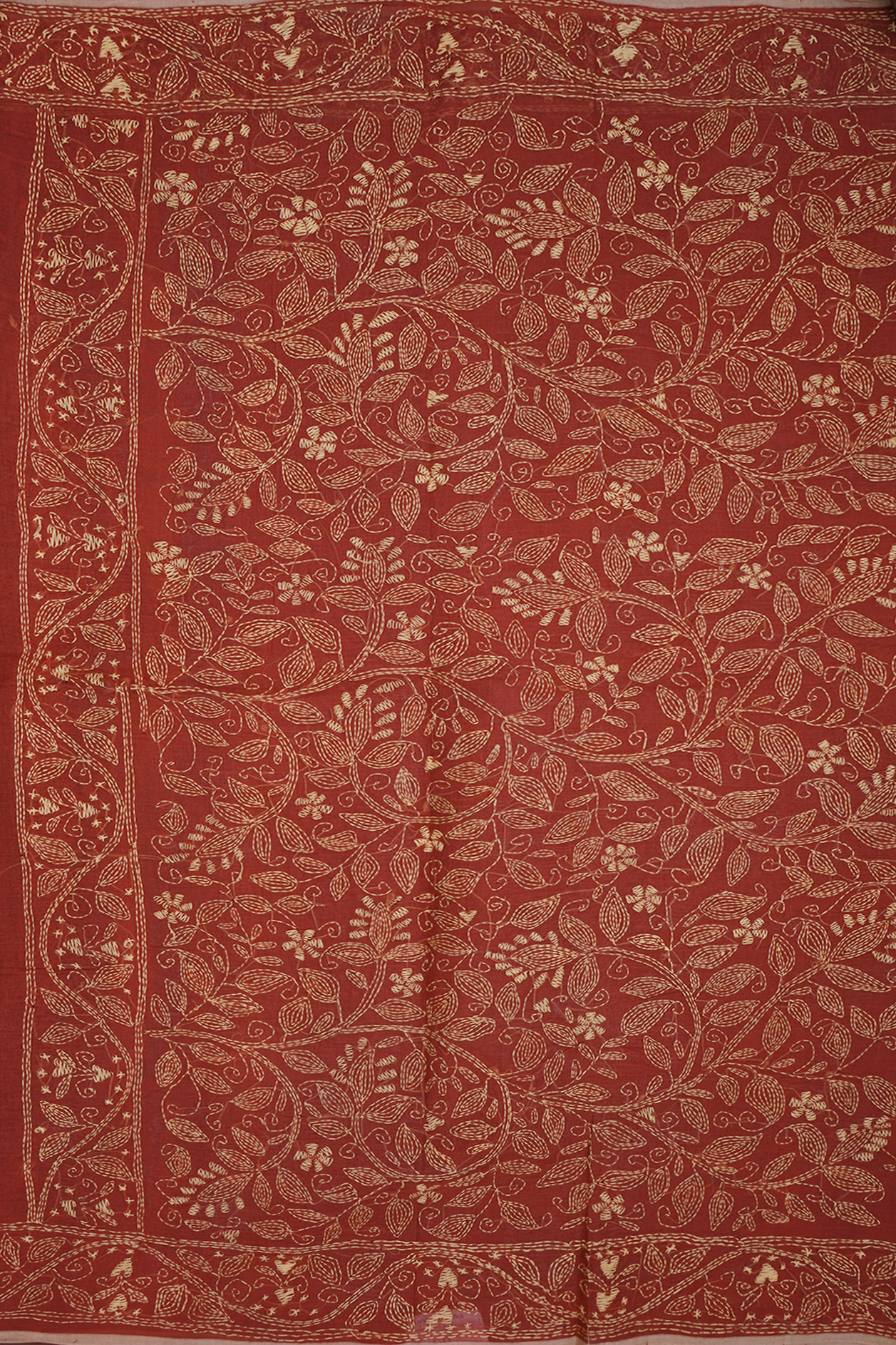 Chikankari Floral Buttas Brick Red Bengal Cotton Saree