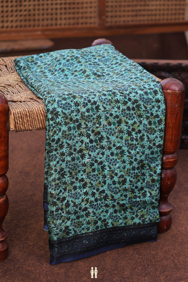 Printed Silk Saree In Green With Floral Design