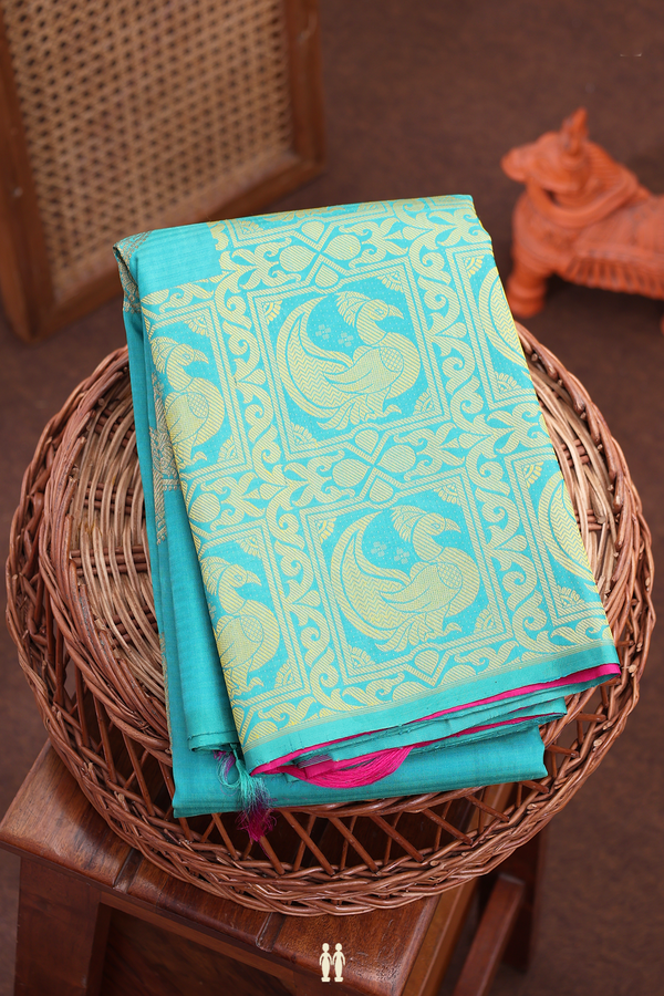 Kanchipuram Silk Saree In Green With Peacock Design