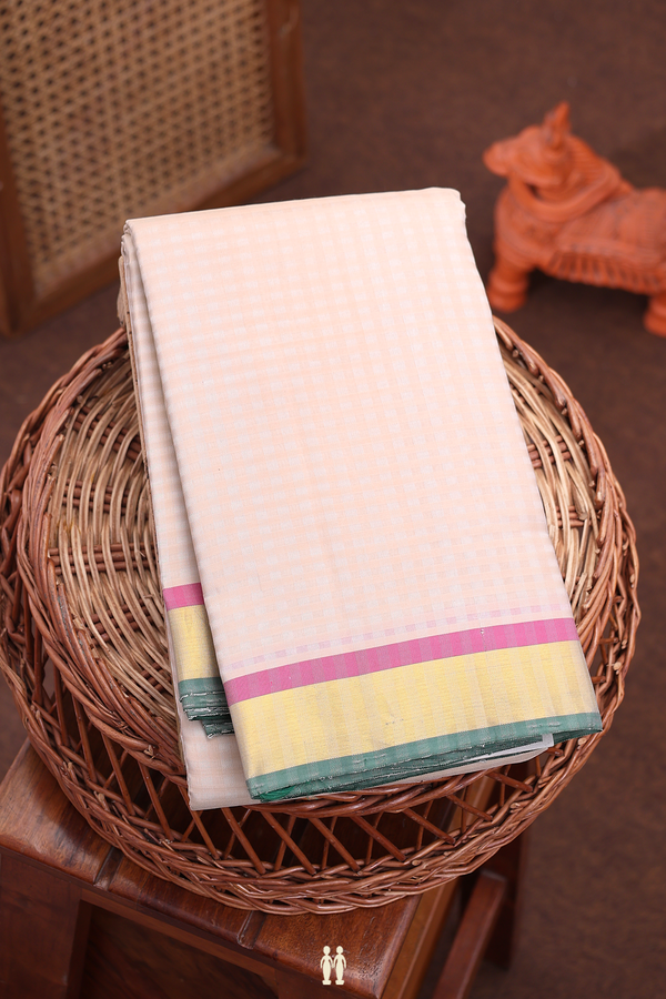 Kanchipuram Silk Saree In Ivory With Self Checks Design