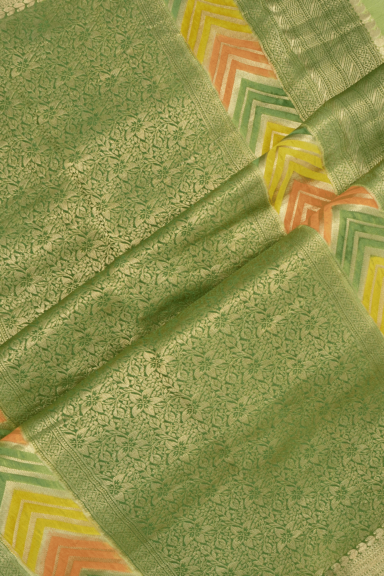 Circle And Leaf Motifs Pastel Green Mysore Silk Saree