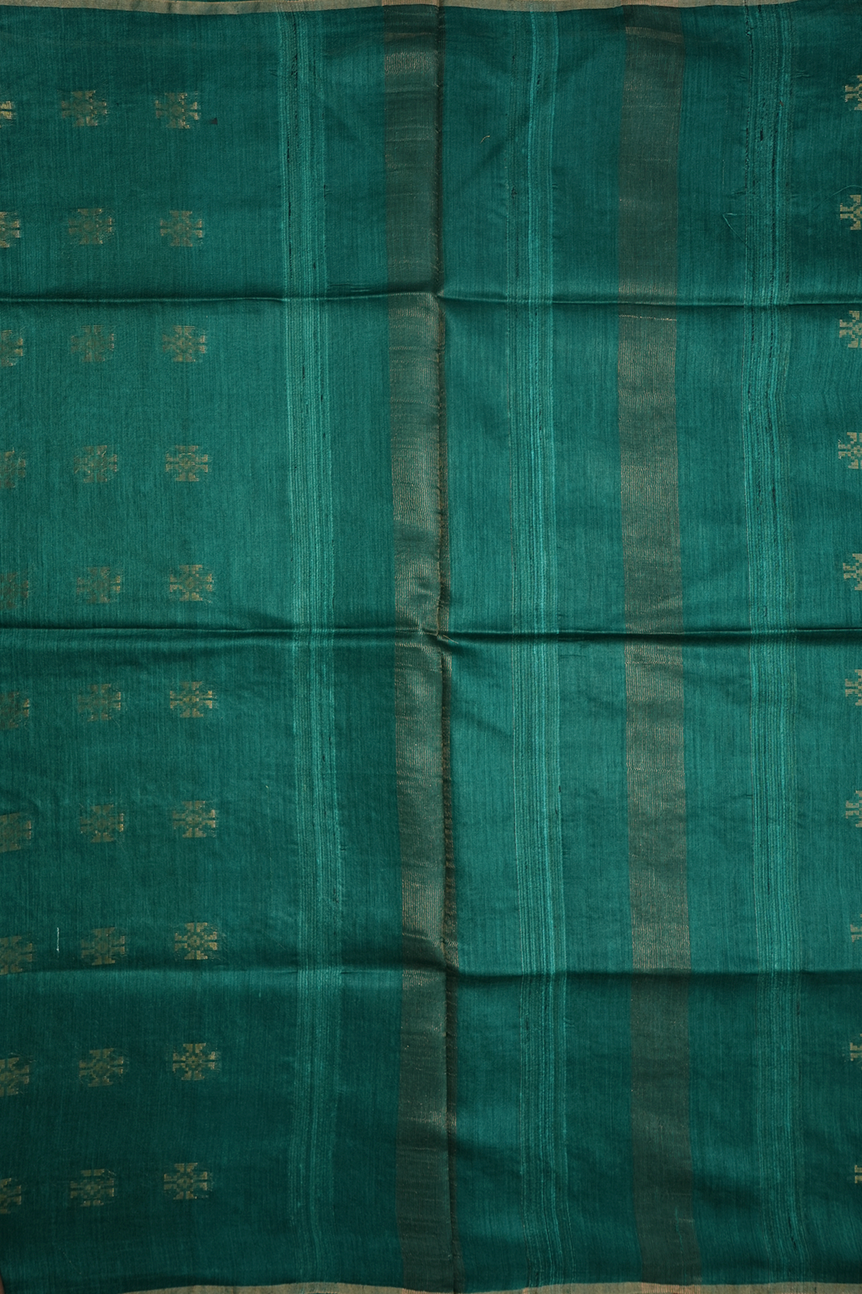 Geometric Zari Motifs Teal Green Tussar Silk Saree
