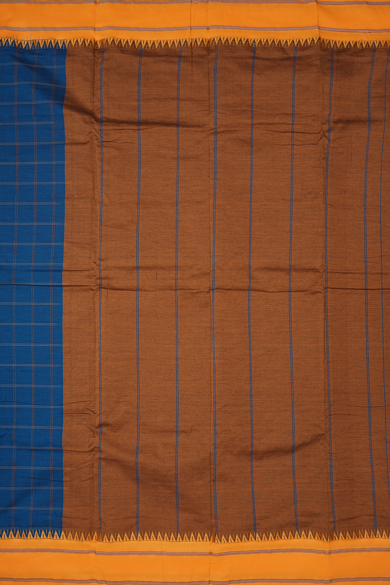 Allover Checks Design Teal Blue Dharwad Cotton Saree