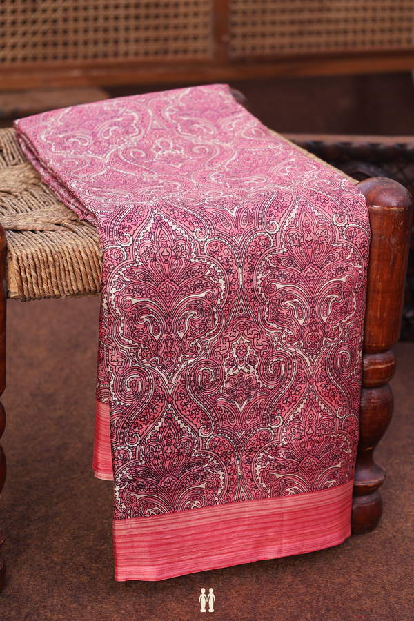 Printed Silk Saree In Dusty Pink With Allover Design