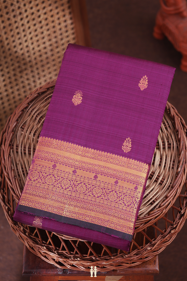 Kanchipuram Silk Saree In Plum Purple With Zari Buttas