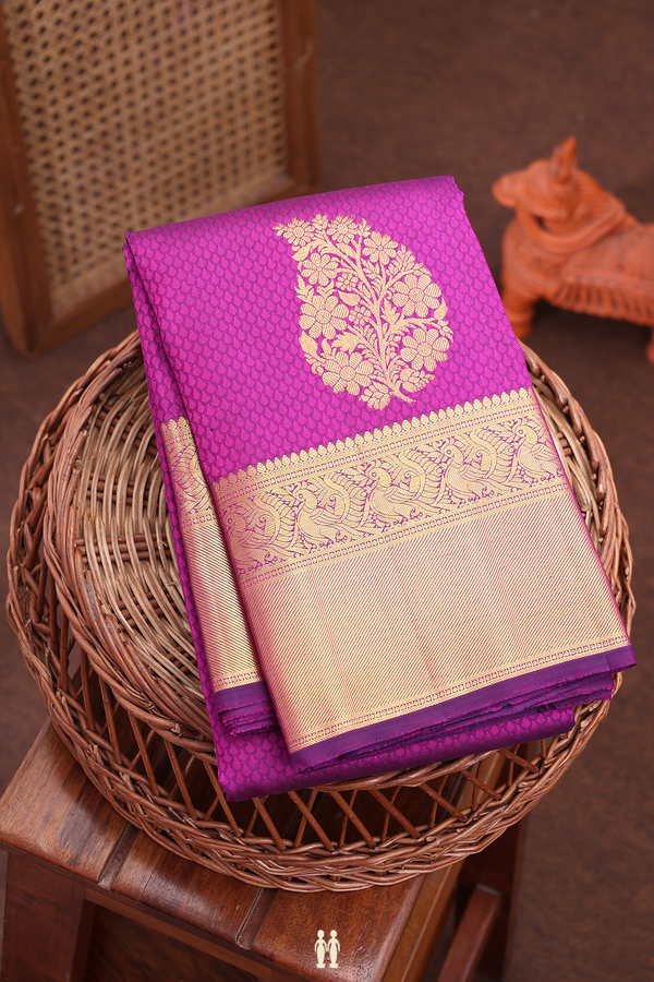 Kanchipuram Silk Saree In Purple With Jacquard Pattern