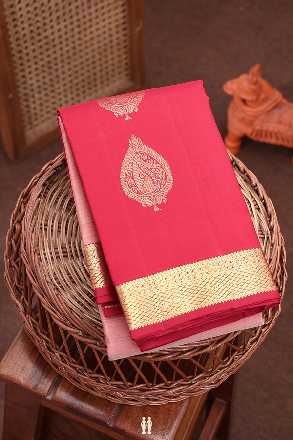 Kanchipuram Silk Saree In Dusty Rose Pink With Paisley Buttas