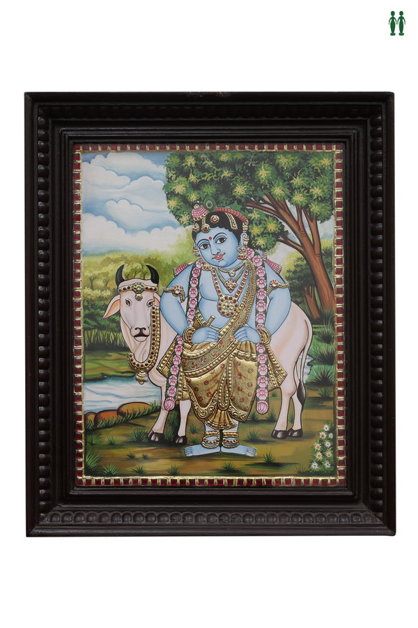 Lord Krishna With Cow Tanjore Painting