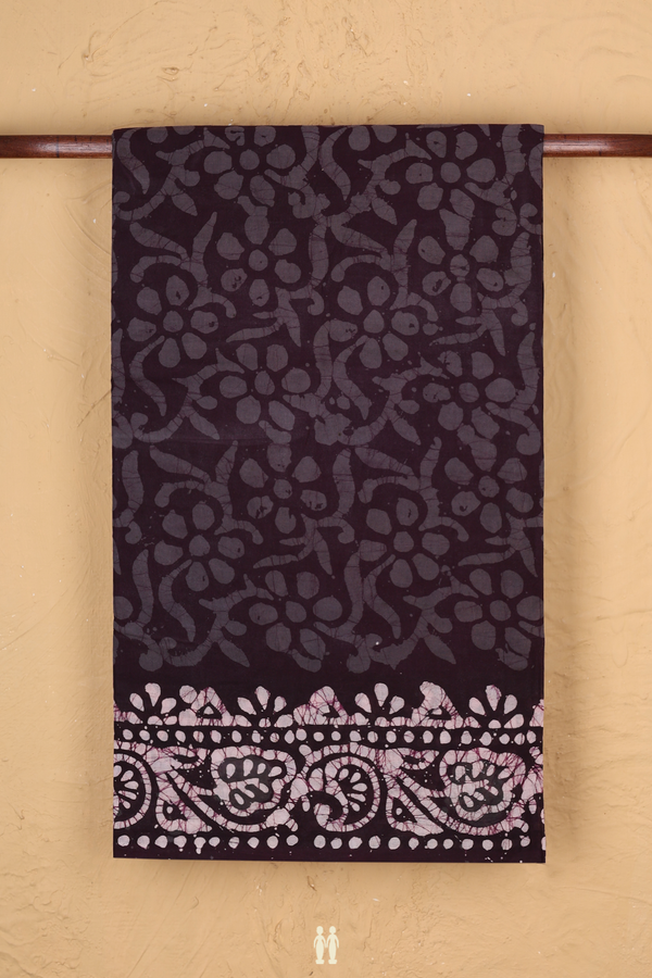 Sungudi Cotton Saree In Dark Oak Brown With Printed Design