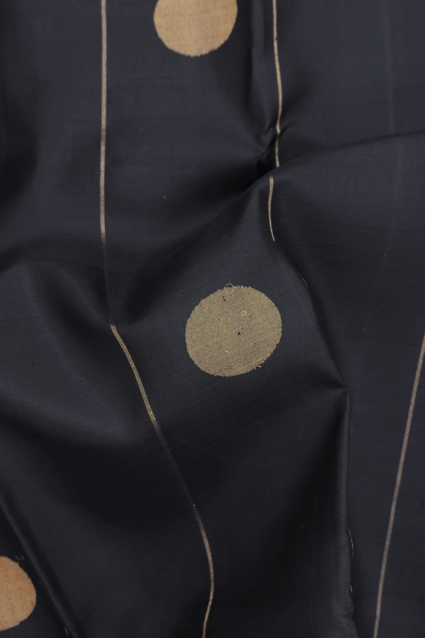 Kanchipuram Silk Saree In Black With Stripes Design