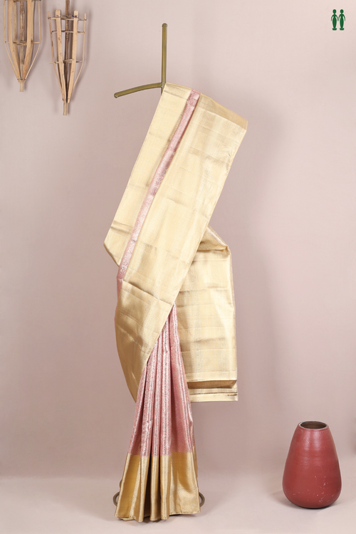 Kanchipuram Silk Saree In Pink Tissue With Floral Design