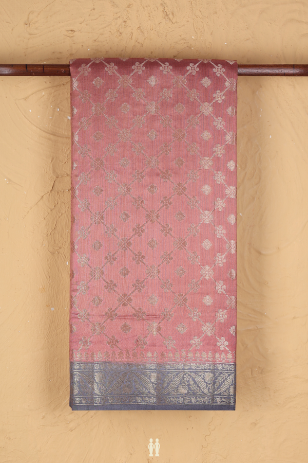 Raw Silk Saree In Rose Brown With Diamond Design
