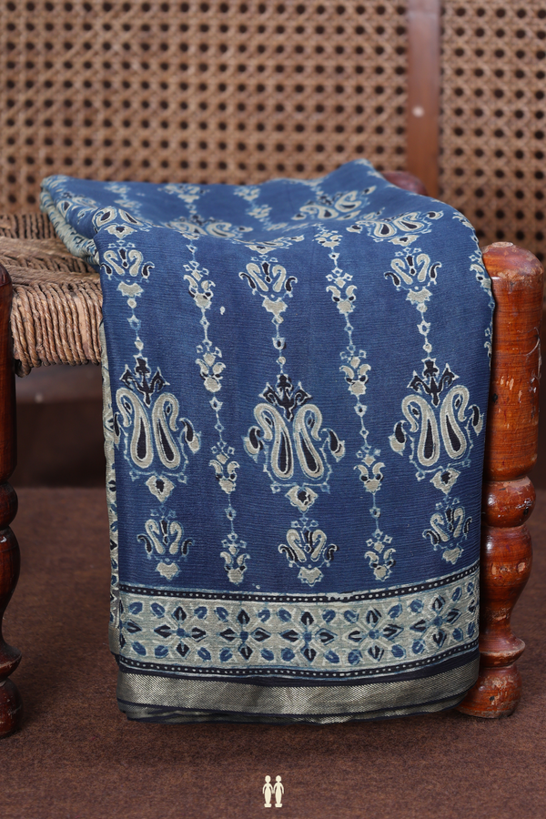 Georgette Saree In Prussian Blue With Paisley Design