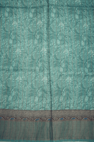 Allover Floral Printed Mint Blue Tussar Silk Saree