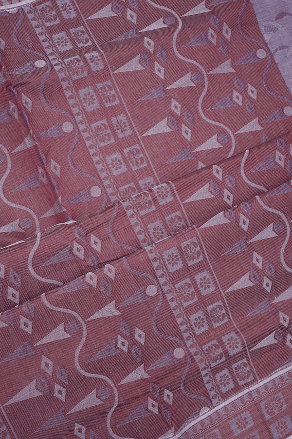 Allover Self Design Cream Purple Coimbatore Cotton Saree