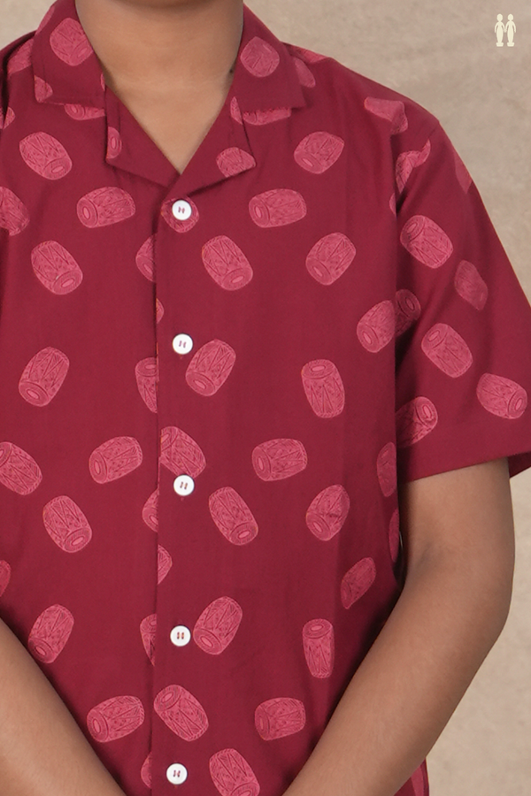 Regular Collar Mathalam Design Burgundy Red Cotton Shirt