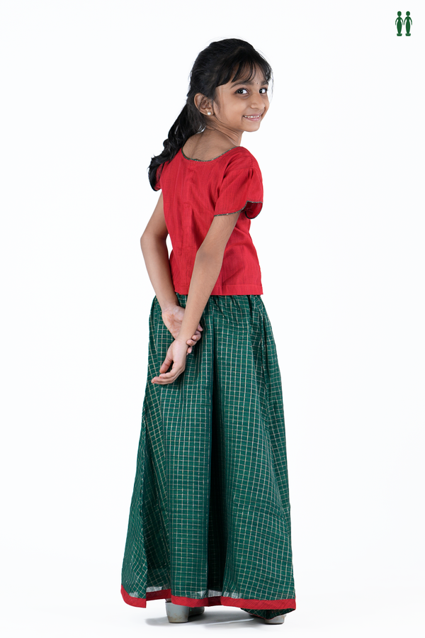 Embroidered Design Red And Green Readymade Pavadai Sattai