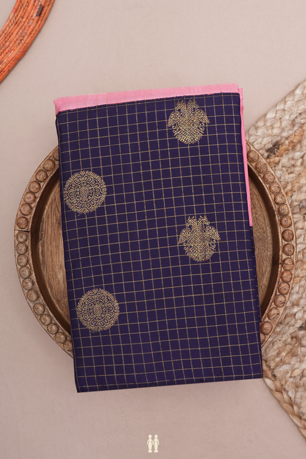 Kanchipuram Silk Saree In Pink With Stripes Design