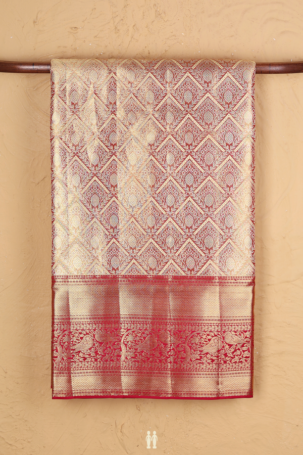 Kanchipuram Silk Saree In Gold Tissue With Floral Design