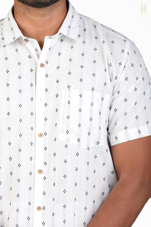 Regular Collar Threadwork Buttis White Cotton Shirt