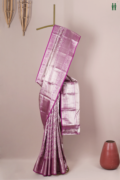 Kanchipuram Silk Saree In Purple Tissue With Floral Design