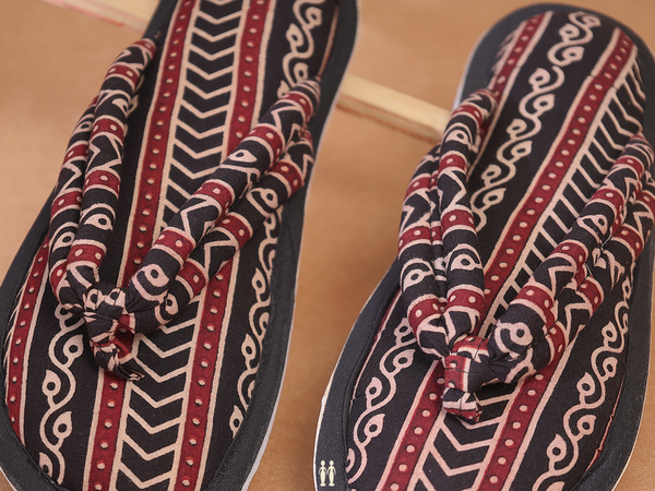 Printed Design Black Cotton Slippers