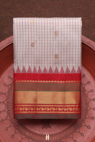 Gadwal Silk Saree In Light Cream Checks With Zari Buttas