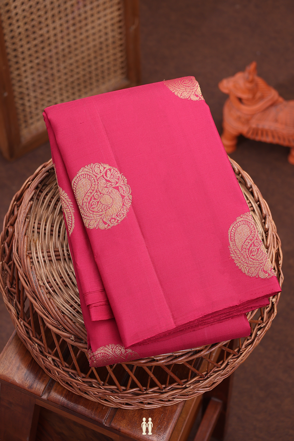 Kanchipuram Silk Saree In Red With Peacock Motifs