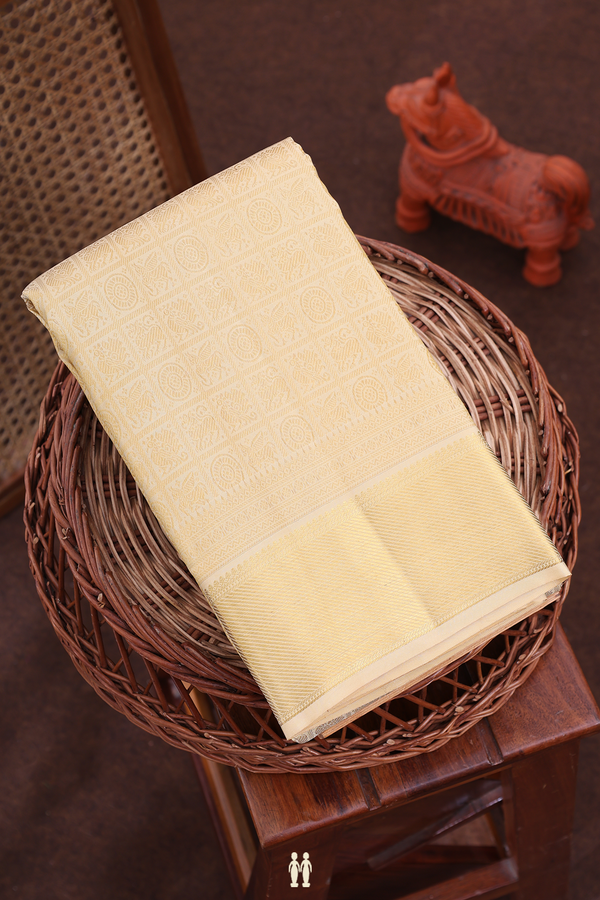 Kanchipuram Silk Saree In Yellowish Beige With Brocade Design