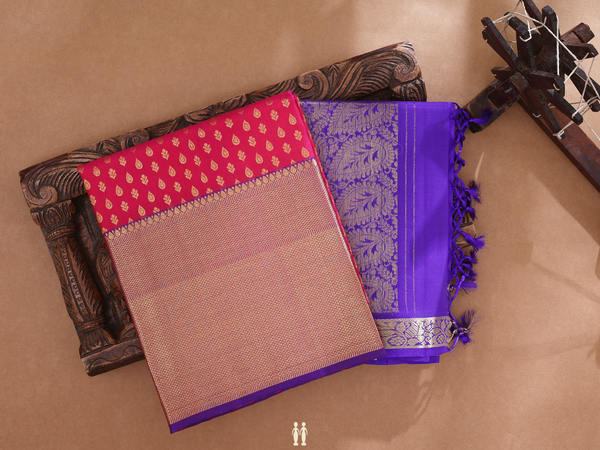 Zari Buttas Rani Pink Kanchipuram Half Saree Material