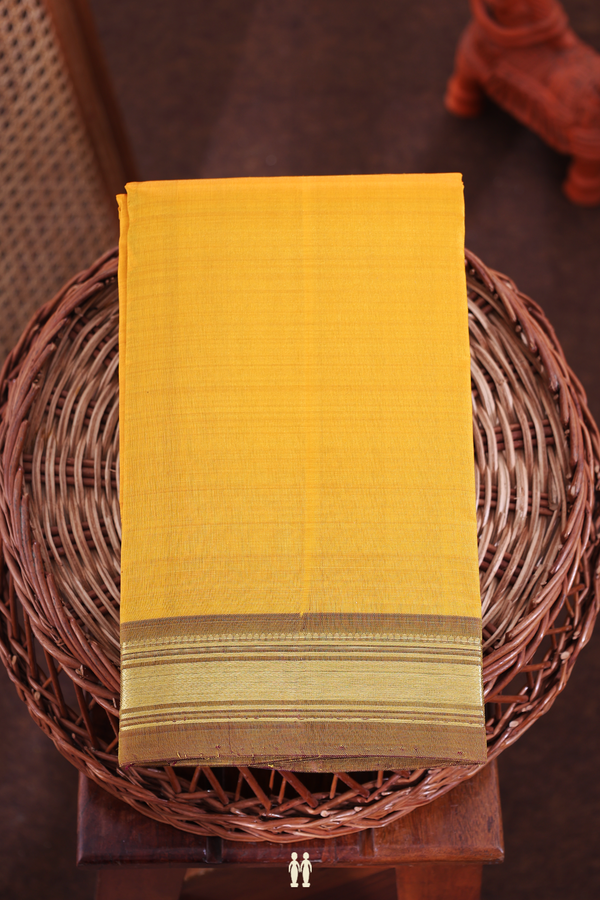 Kanchipuram Silk Saree In Saffron Yellow With Contrast Border