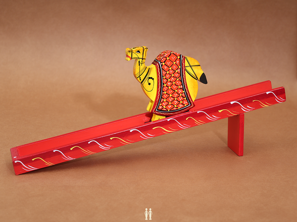 Wooden Handicraft Yellow And Red Camel Walking Toy