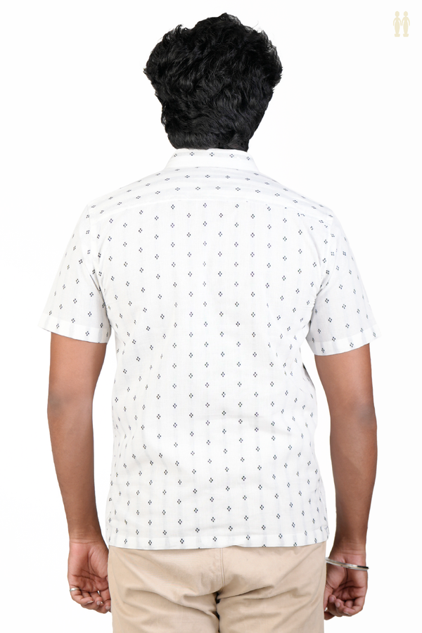 Regular Collar Threadwork Buttis White Cotton Shirt