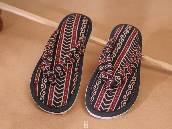 Printed Design Black Cotton Slippers