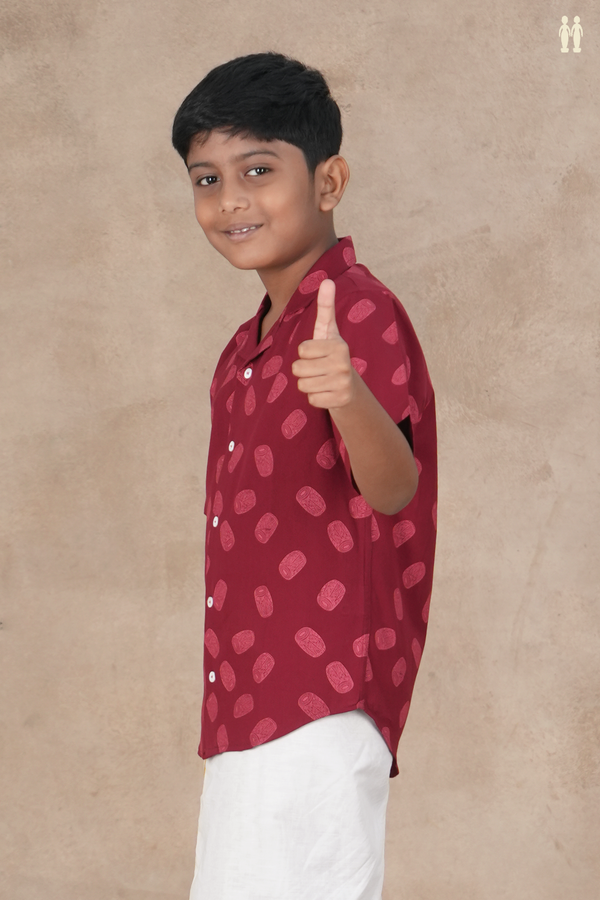Regular Collar Mathalam Design Burgundy Red Cotton Shirt