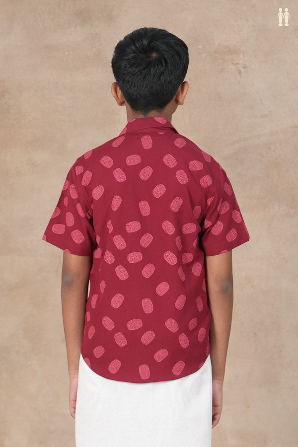 Regular Collar Mathalam Design Burgundy Red Cotton Shirt