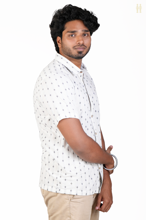 Regular Collar Threadwork Buttis White Cotton Shirt