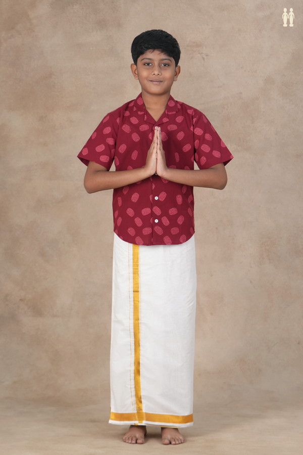 Regular Collar Mathalam Design Burgundy Red Cotton Shirt
