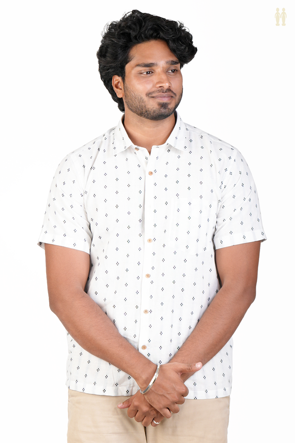 Regular Collar Threadwork Buttis White Cotton Shirt