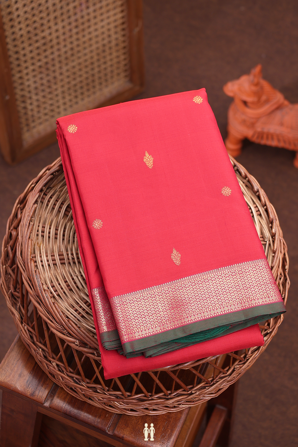 Kanchipuram Silk Saree In Crimson Red With Zari Buttis
