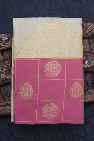 Jacquard Pattern Beige Kanchipuram Silk Saree