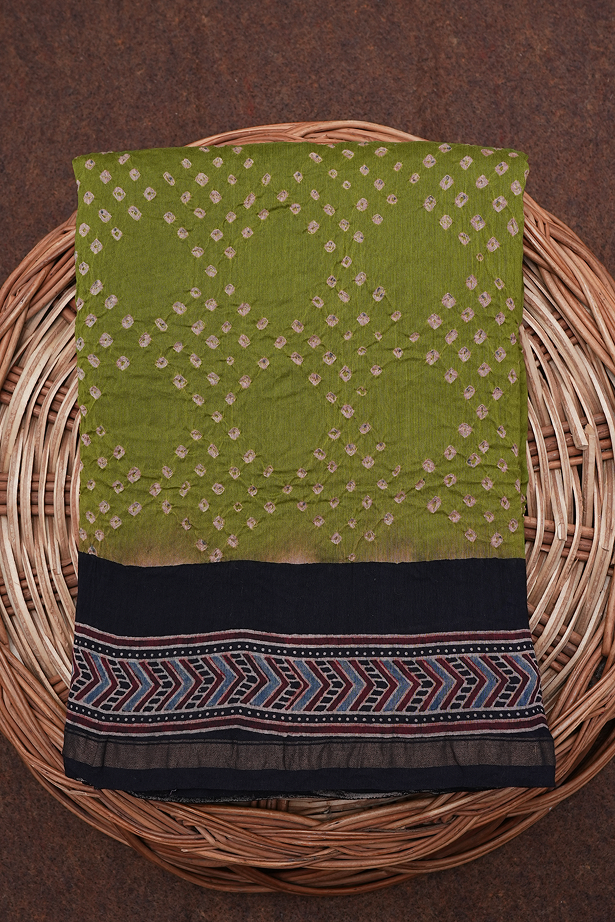 Tie And Dye Design Olive Green Bandhani Silk Saree