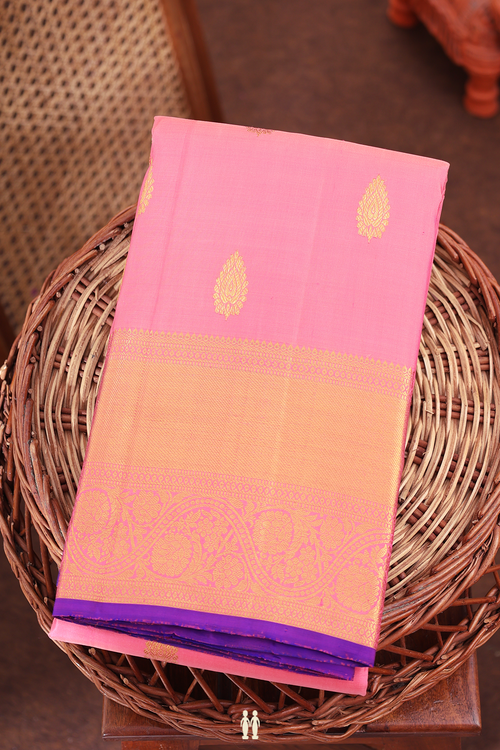 Kanchipuram Silk Saree In Pink With Zari Buttas