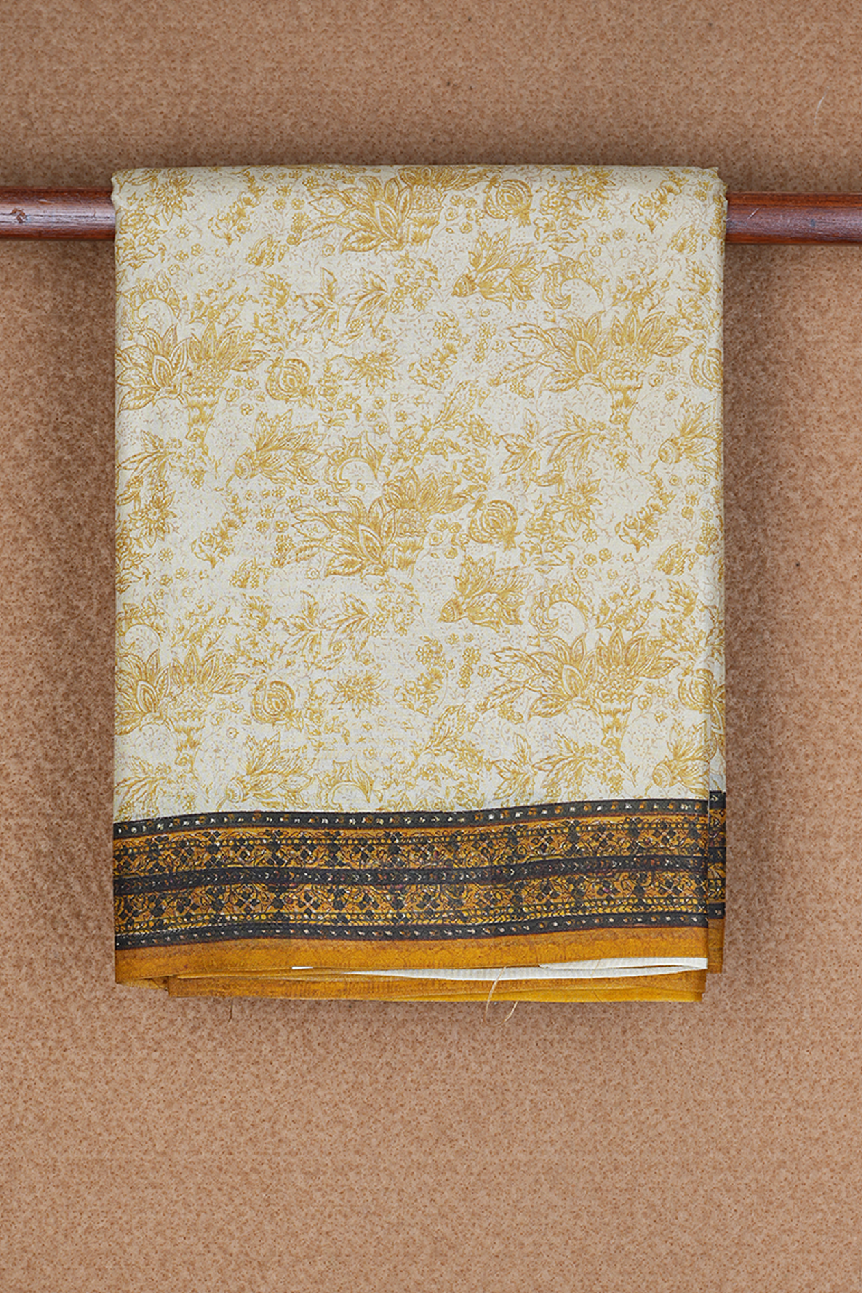 Floral Design Beige Printed Silk Saree