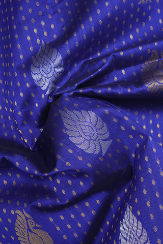 Peacock Zari Buttas Navy Blue Traditional Silk Cotton Saree