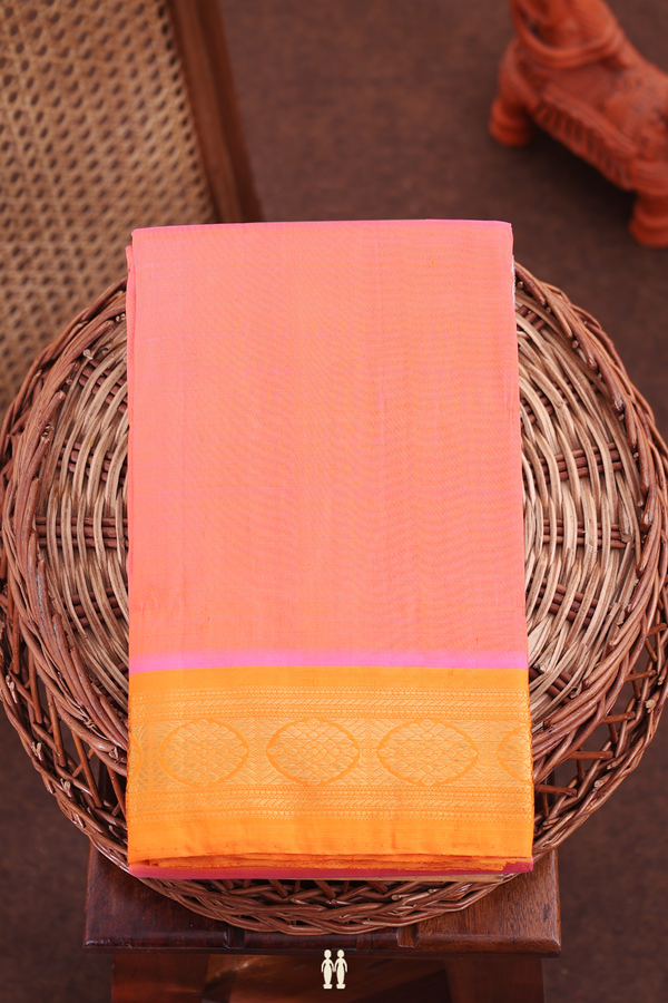Kanchipuram Silk Saree In Coral Pink With Contrast Border